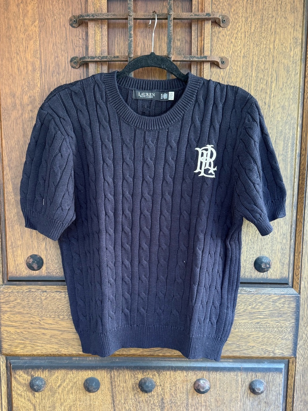 Lauren Ralph Lauren Black Cable-Knit Short-Sleeve Sweater Size XL